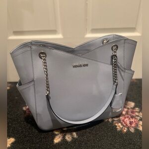 Michael Kors Light Blue Saffiano Leather Chain-Detail Tote